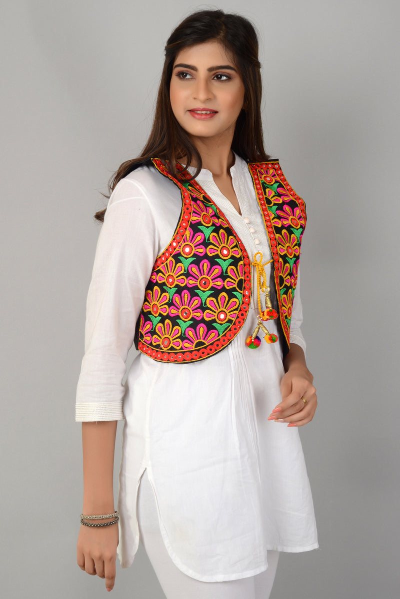 Cotton Kutchi Embroidered Short Jacket/Koti/Shrug (REG-129)