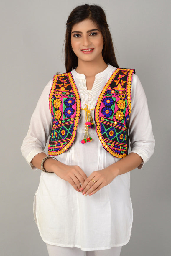 Cotton Kutchi Embroidered Short Jacket/Koti/Shrug (REG-131)