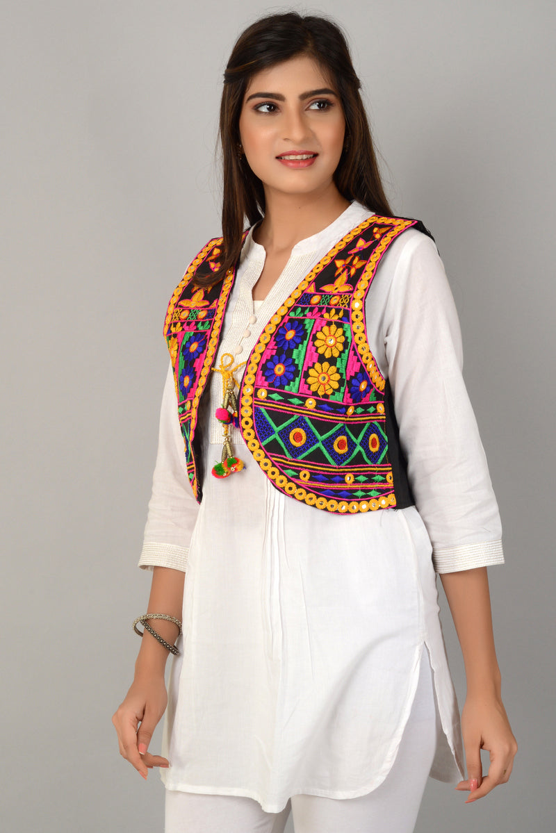 Cotton Kutchi Embroidered Short Jacket/Koti/Shrug (REG-131)