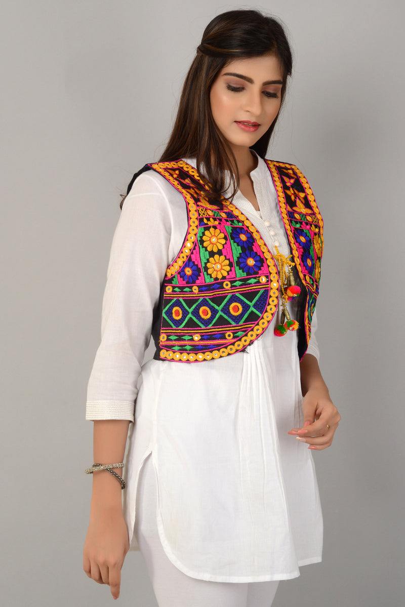 Cotton Kutchi Embroidered Short Jacket/Koti/Shrug (REG-131)