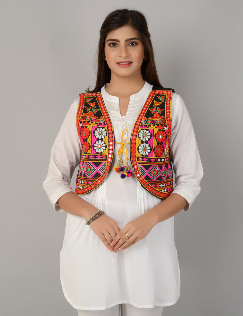 Cotton Kutchi Embroidered Short Jacket/Koti/Shrug (REG-132)