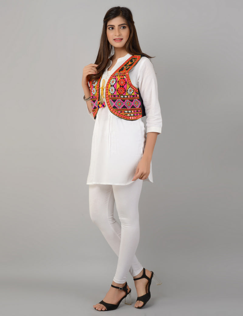 Cotton Kutchi Embroidered Short Jacket/Koti/Shrug (REG-132)