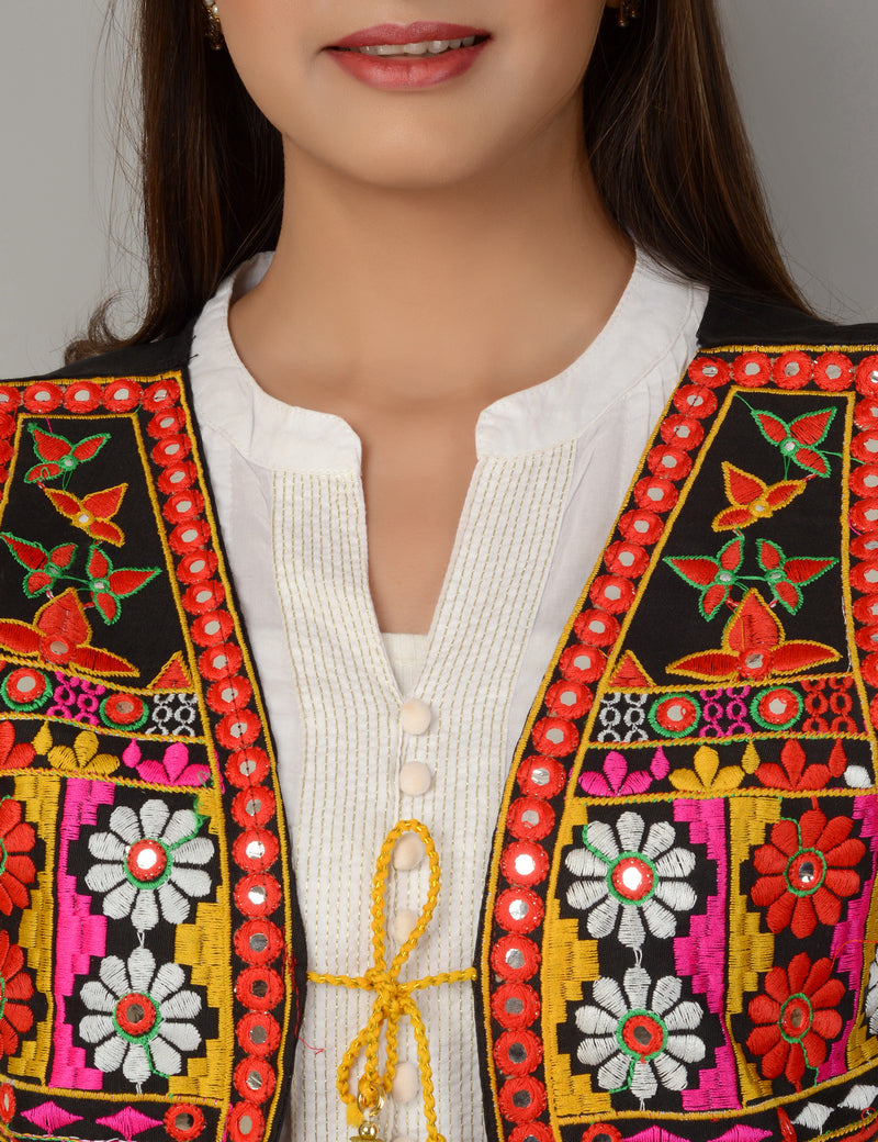 Cotton Kutchi Embroidered Short Jacket/Koti/Shrug (REG-132)