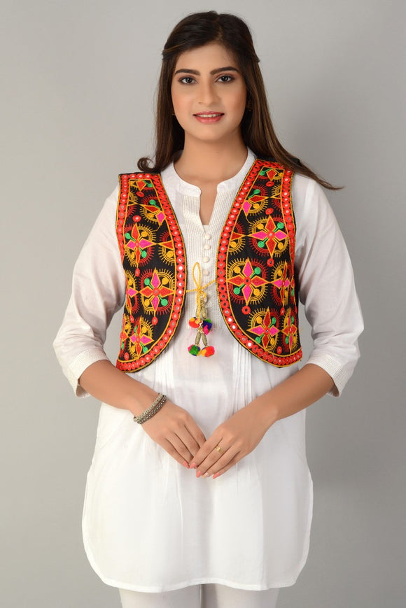 Cotton Kutchi Embroidered Short Jacket/Koti/Shrug (REG-133)