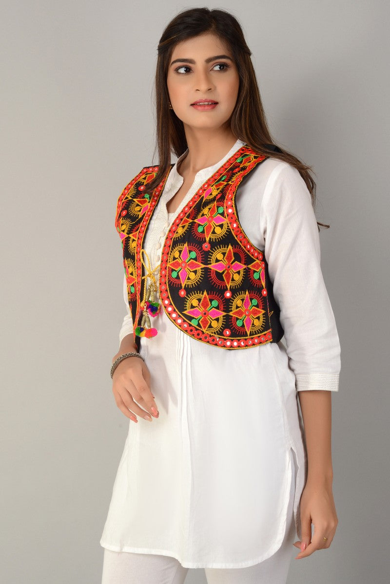 Cotton Kutchi Embroidered Short Jacket/Koti/Shrug (REG-133)