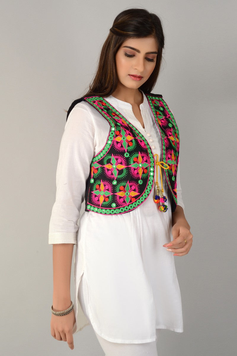 Cotton Kutchi Embroidered Short Jacket/Koti/Shrug (REG-134)