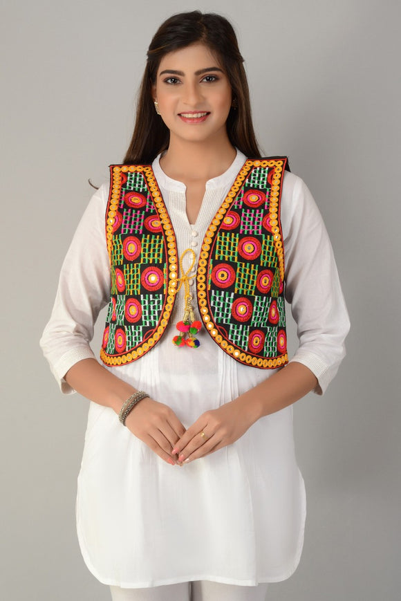 Cotton Kutchi Embroidered Short Jacket/Koti/Shrug (REG-135)