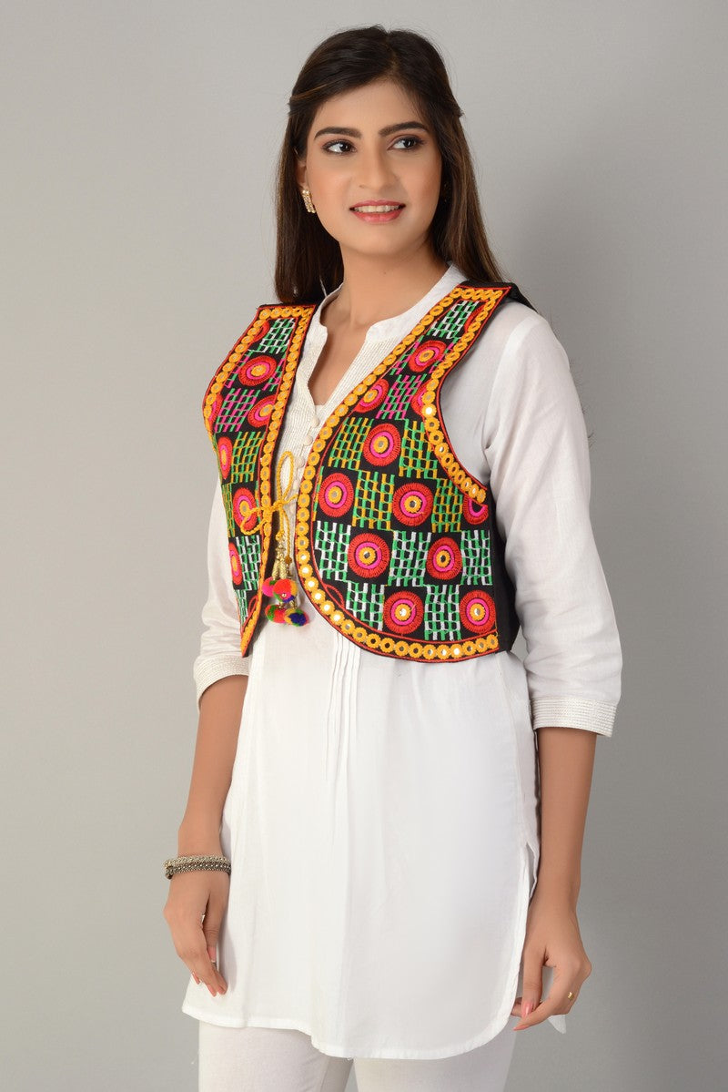Cotton Kutchi Embroidered Short Jacket/Koti/Shrug (REG-135)