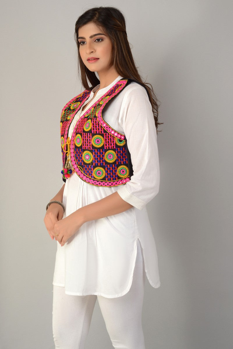 Cotton Kutchi Embroidered Short Jacket/Koti/Shrug (REG-136)