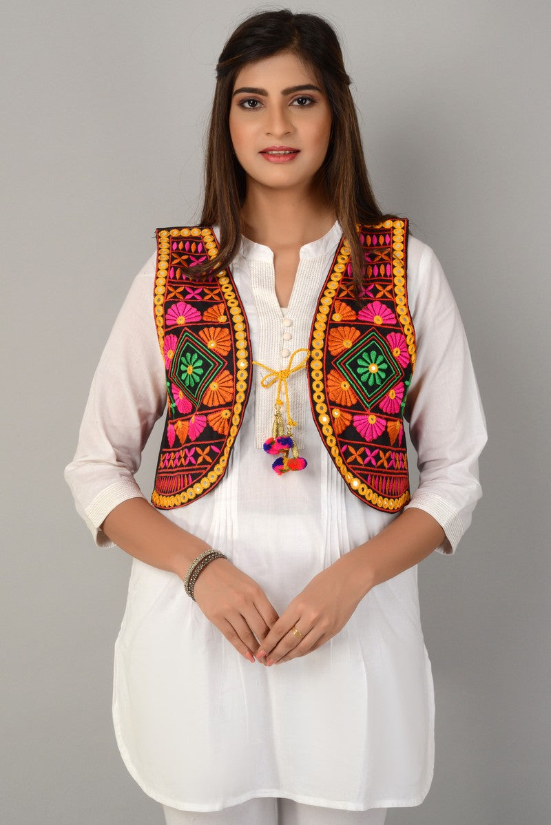 Cotton Kutchi Embroidered Short Jacket/Koti/Shrug (REG-137)