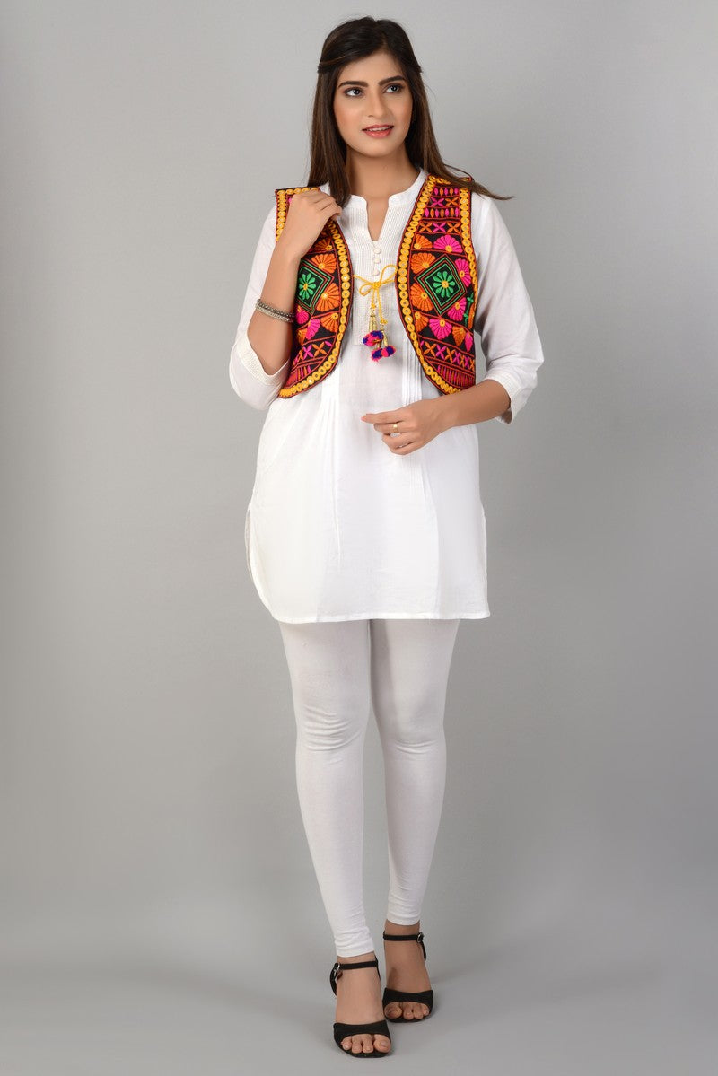 Cotton Kutchi Embroidered Short Jacket/Koti/Shrug (REG-137)