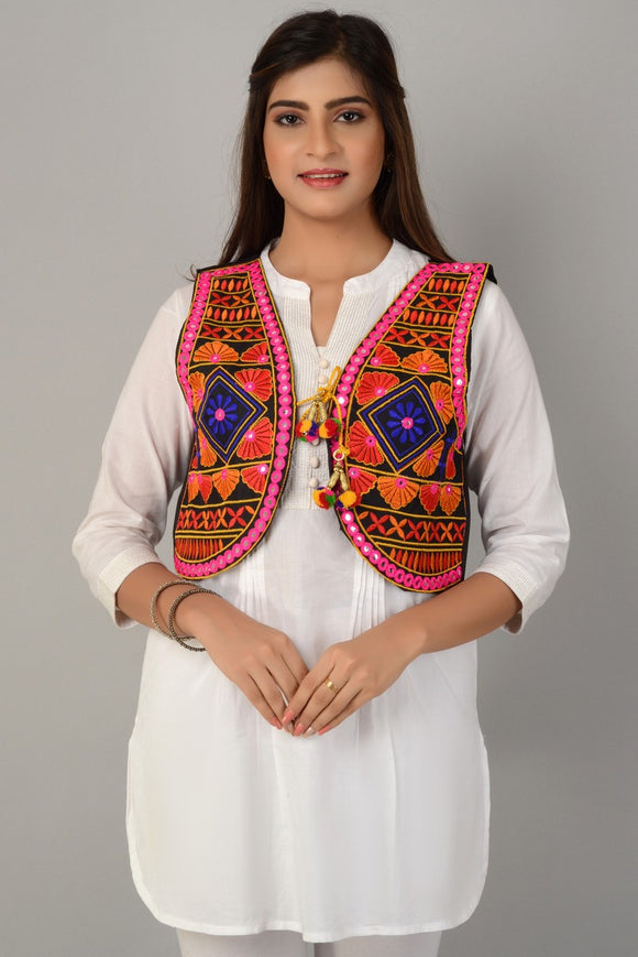 Cotton Kutchi Embroidered Short Jacket/Koti/Shrug (REG-138)