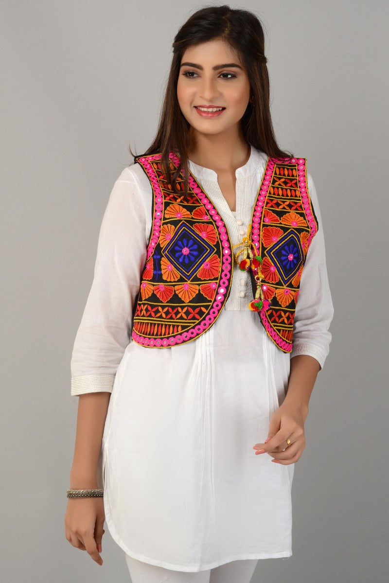 Cotton Kutchi Embroidered Short Jacket/Koti/Shrug (REG-138)