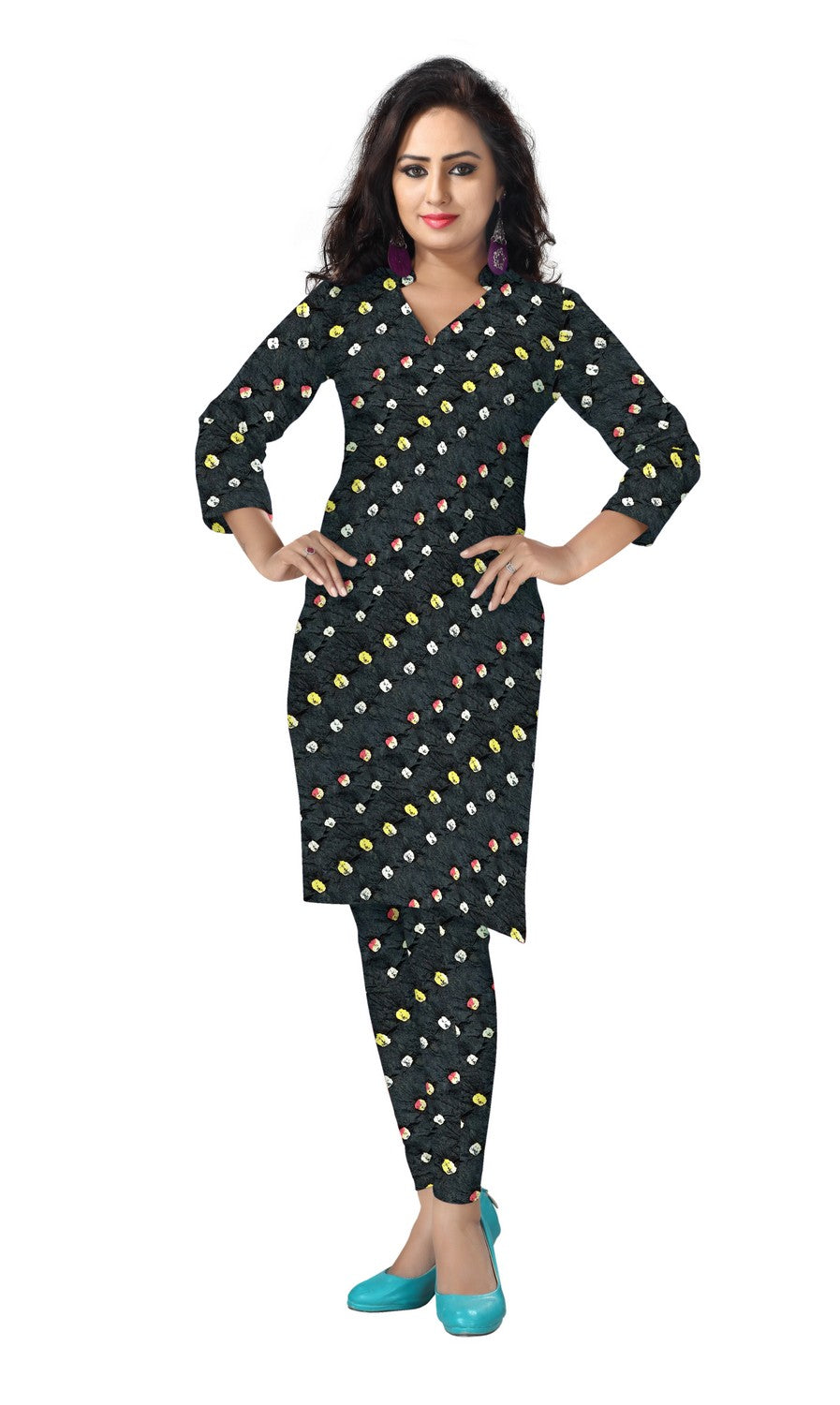 Bandhani Cotton Tie & Dye Dress Fabric 5 meters -Black