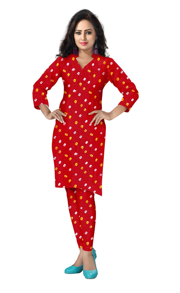 Bandhani Cotton Tie & Dye Dress Fabric 5 meters -Red