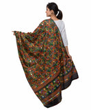 Banjara India Women's Pure Cotton Aari Embroidery & Foil Mirrors Dupatta (Rasna) Black - RSN01 - Banjara India