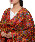 Banjara India Women's Pure Cotton Aari Embroidery & Foil Mirrors Dupatta (Rasna) Red - RSN03 - Banjara India