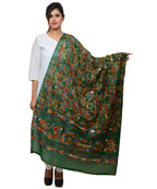 Banjara India Women's Pure Cotton Aari Embroidery & Foil Mirrors Dupatta (Rasna) Dark Green  - RSN05 - Banjara India