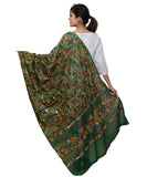 Banjara India Women's Pure Cotton Aari Embroidery & Foil Mirrors Dupatta (Rasna) Dark Green  - RSN05 - Banjara India