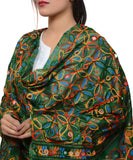 Banjara India Women's Pure Cotton Aari Embroidery & Foil Mirrors Dupatta (Rasna) Dark Green  - RSN05 - Banjara India