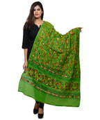 Banjara India Women's Pure Cotton Aari Embroidery & Foil Mirrors Dupatta (Rasna) Parrot Green - RSN06 - Banjara India