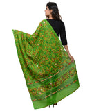 Banjara India Women's Pure Cotton Aari Embroidery & Foil Mirrors Dupatta (Rasna) Parrot Green - RSN06 - Banjara India