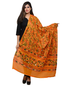 Banjara India Women's Pure Cotton Aari Embroidery & Foil Mirrors Dupatta (Rasna) Light Orange - RSN07 - Banjara India