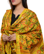 Banjara India Women's Pure Cotton Aari Embroidery & Foil Mirrors Dupatta (Rasna) Lemon Yellow - RSN08 - Banjara India