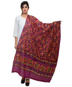 Banjara India Women's Pure Cotton Aari Embroidery & Foil Mirrors Dupatta (Rasna) Magenta Violet - RSN10 - Banjara India