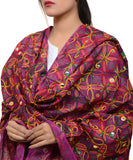 Banjara India Women's Pure Cotton Aari Embroidery & Foil Mirrors Dupatta (Rasna) Magenta Violet - RSN10 - Banjara India