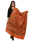 Banjara India Women's Pure Cotton Aari Embroidery & Foil Mirrors Dupatta (Rasna) Tangy Orange - RSN11 - Banjara India