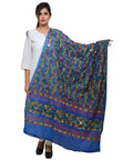 Banjara India Women's Pure Cotton Aari Embroidery & Foil Mirrors Dupatta (Rasna) Blue - RSN12 - Banjara India