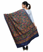 Banjara India Women's Pure Cotton Aari Embroidery & Foil Mirrors Dupatta (Rasna) Dark Blue - RSN15 - Banjara India