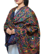 Banjara India Women's Pure Cotton Aari Embroidery & Foil Mirrors Dupatta (Rasna) Dark Blue - RSN15 - Banjara India