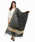 Banarasi Solid Cotton Silk Dupatta-Black