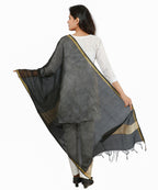 Banarasi Solid Cotton Silk Dupatta-Black