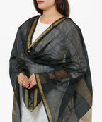 Banarasi Solid Cotton Silk Dupatta-Black