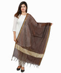 Banarasi Solid Cotton Silk Dupatta-Coffee