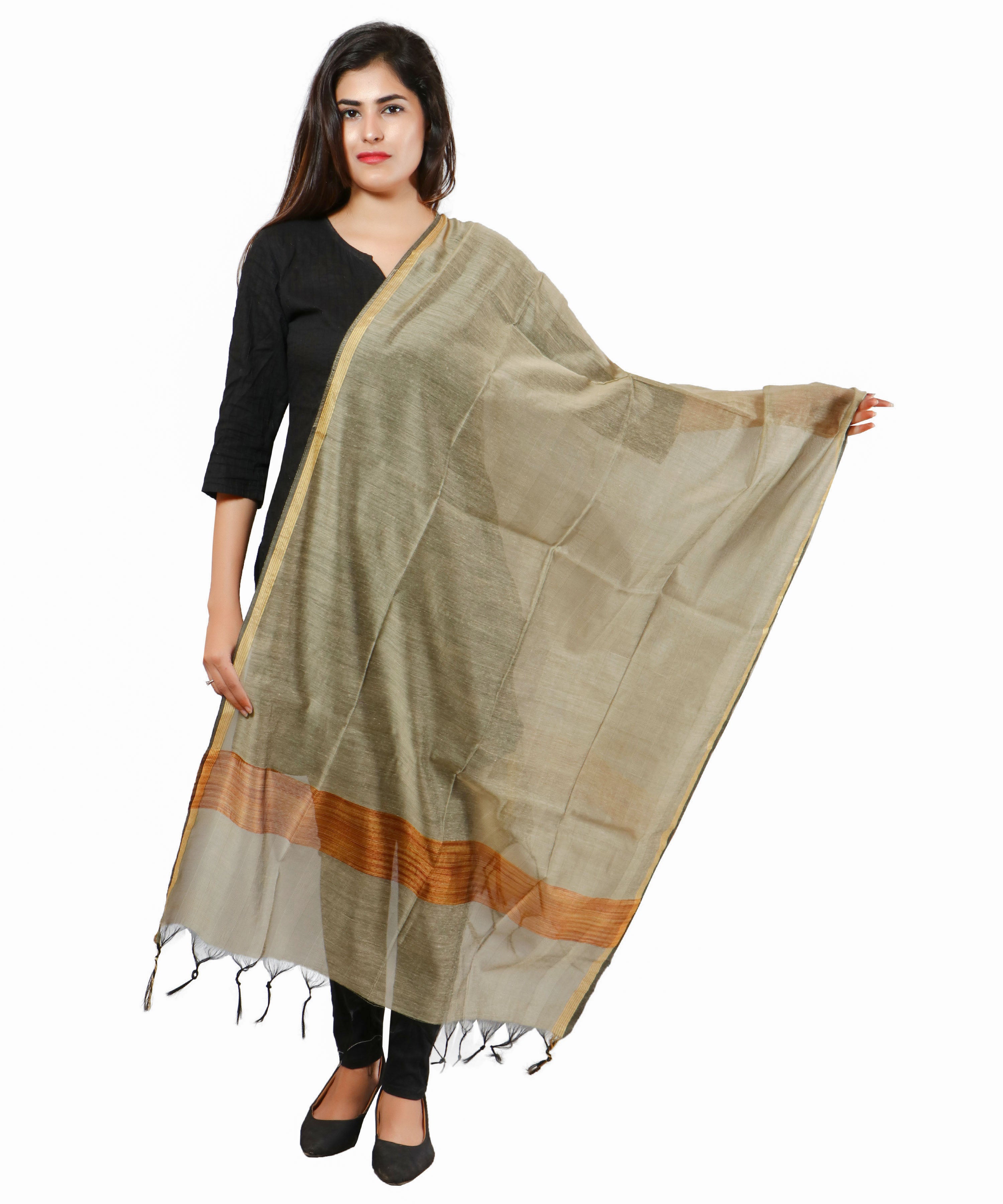 Banarasi Solid Cotton Silk Dupatta-Copper