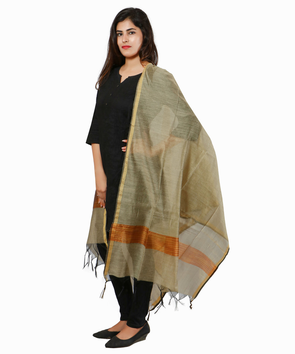 Banarasi Solid Cotton Silk Dupatta-Copper