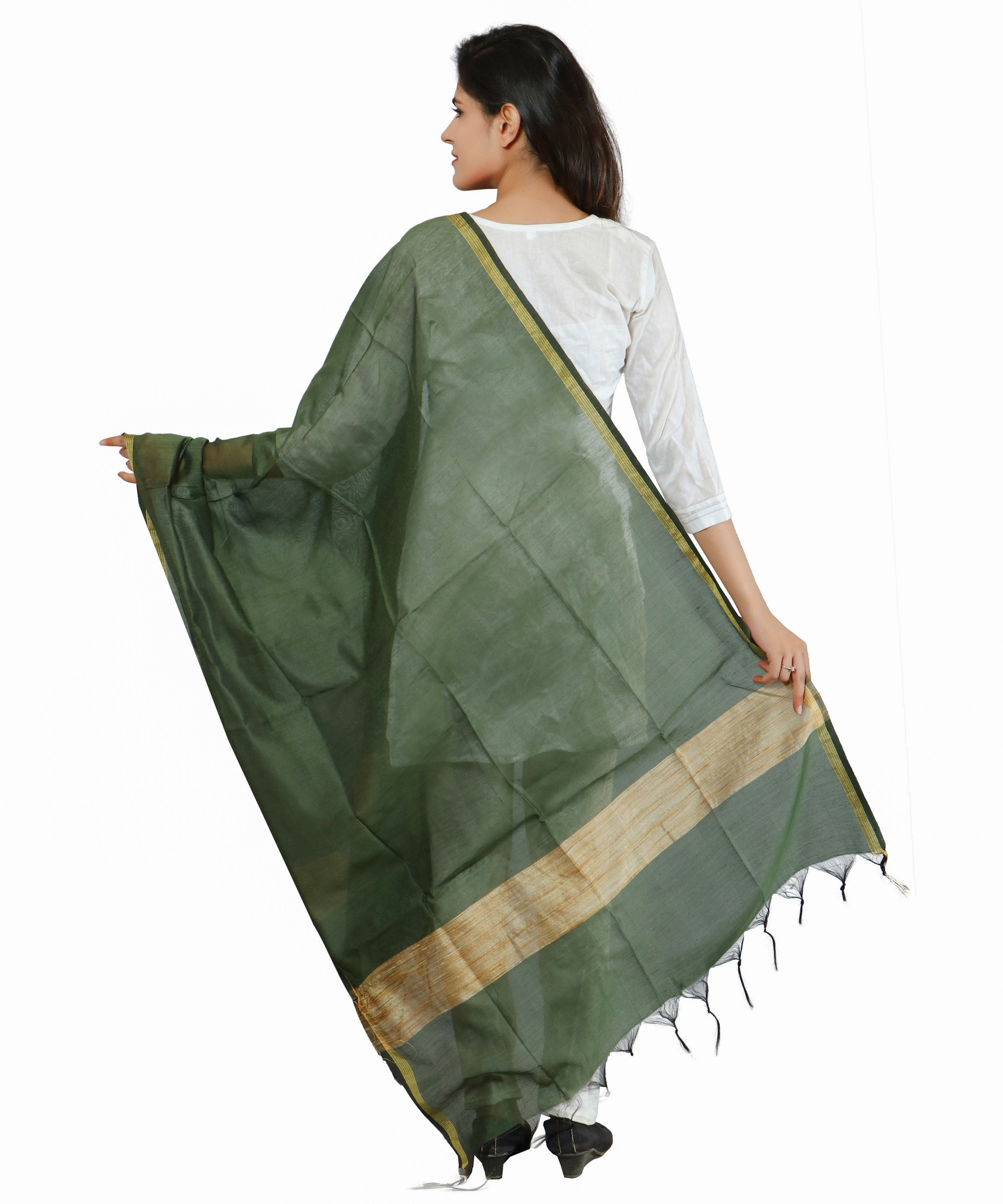 Banarasi Solid Cotton Silk Dupatta-Green