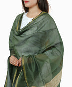 Banarasi Solid Cotton Silk Dupatta-Green