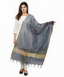 Banarasi Solid Cotton Silk Dupatta-Grey