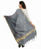 Banarasi Solid Cotton Silk Dupatta-Grey