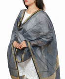 Banarasi Solid Cotton Silk Dupatta-Grey