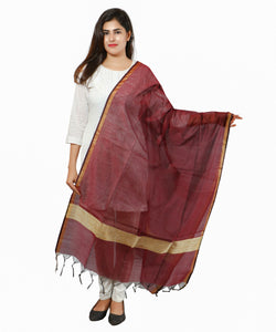 Banarasi Solid Cotton Silk Dupatta-Maroon