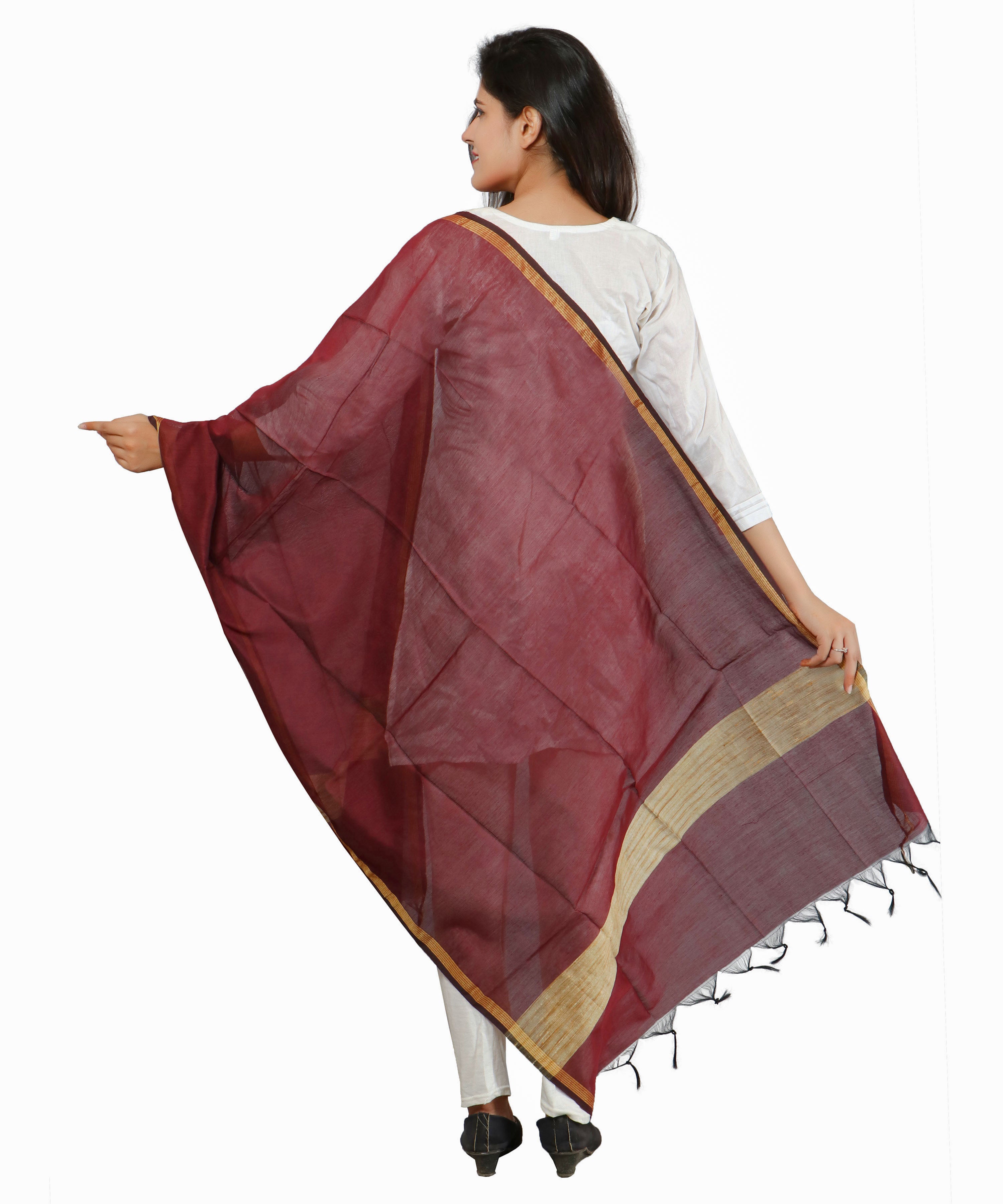 Banarasi Solid Cotton Silk Dupatta-Coffee
