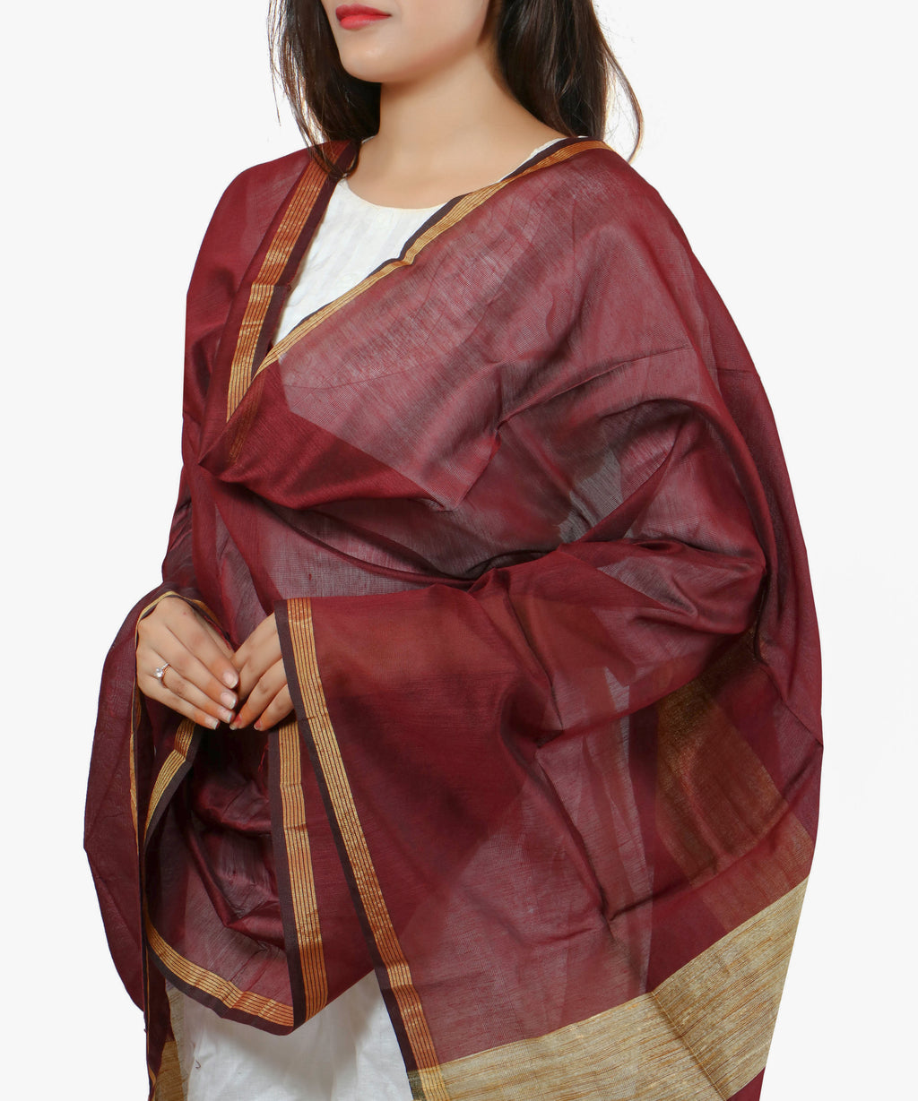 Banarasi Solid Cotton Silk Dupatta-Coffee