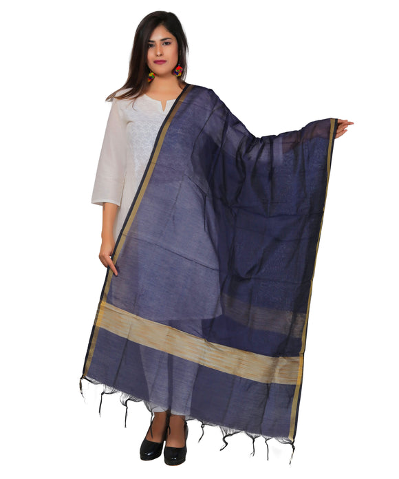 Banarasi Solid Cotton Silk Dupatta-Blue