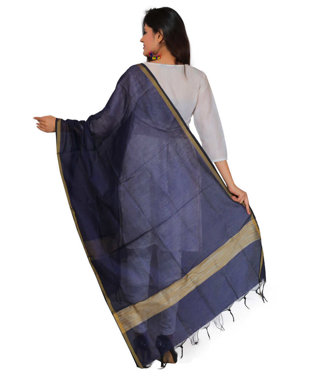 Banarasi Solid Cotton Silk Dupatta-Blue